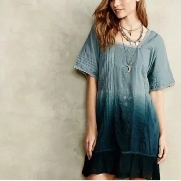 HOLDING HORSES • Anthropologie Ombre Ocean Dipped Lace & Embroidered Dress - Picture 2 of 16